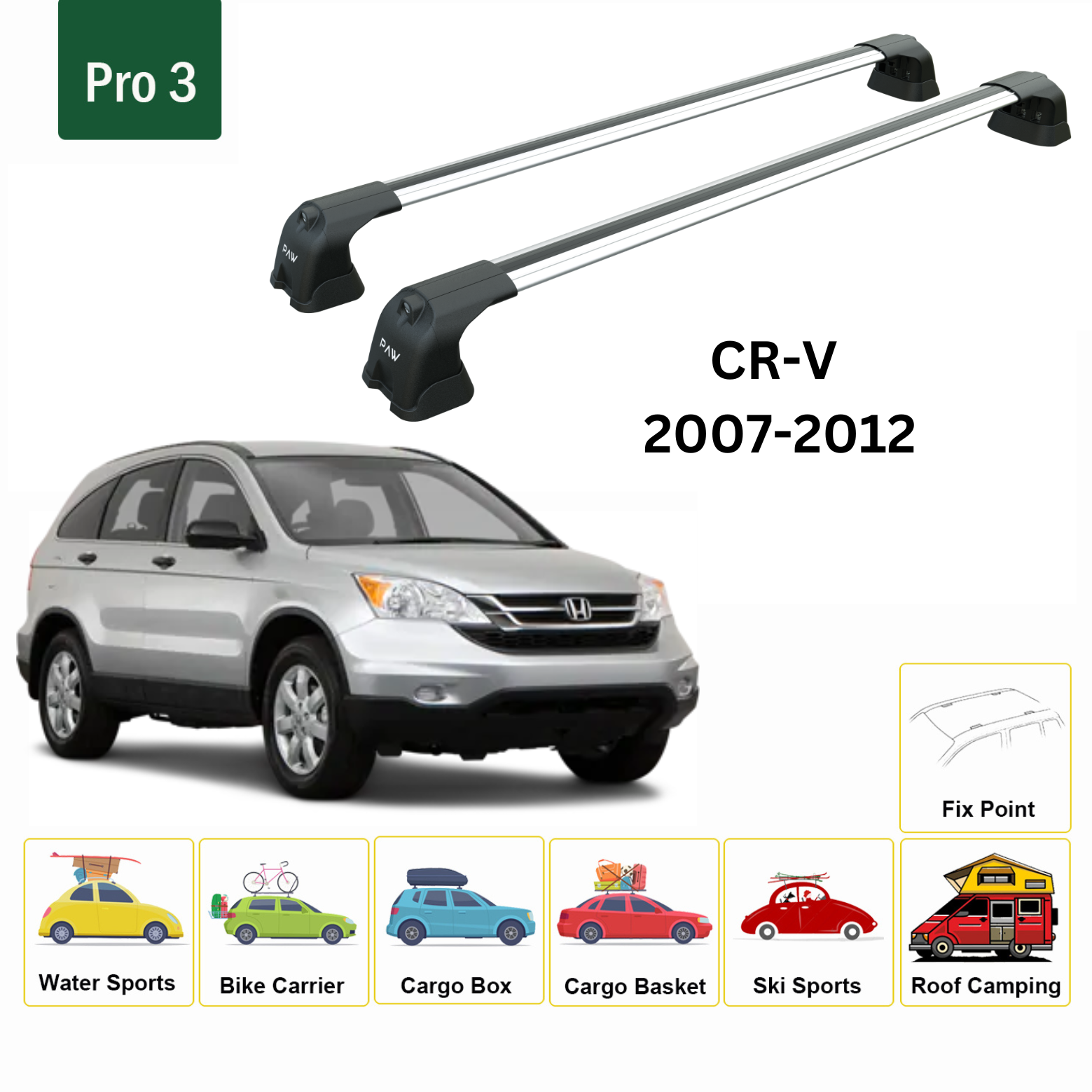 For Honda CR-V MK3 2007-12 Roof Rack Cross Bars Metal Bracket Fix Point Alu Silver For Honda CR-V MK3 2007-12 Roof Rack Cross Bars Metal Bracket Fix Point Alu Silver
